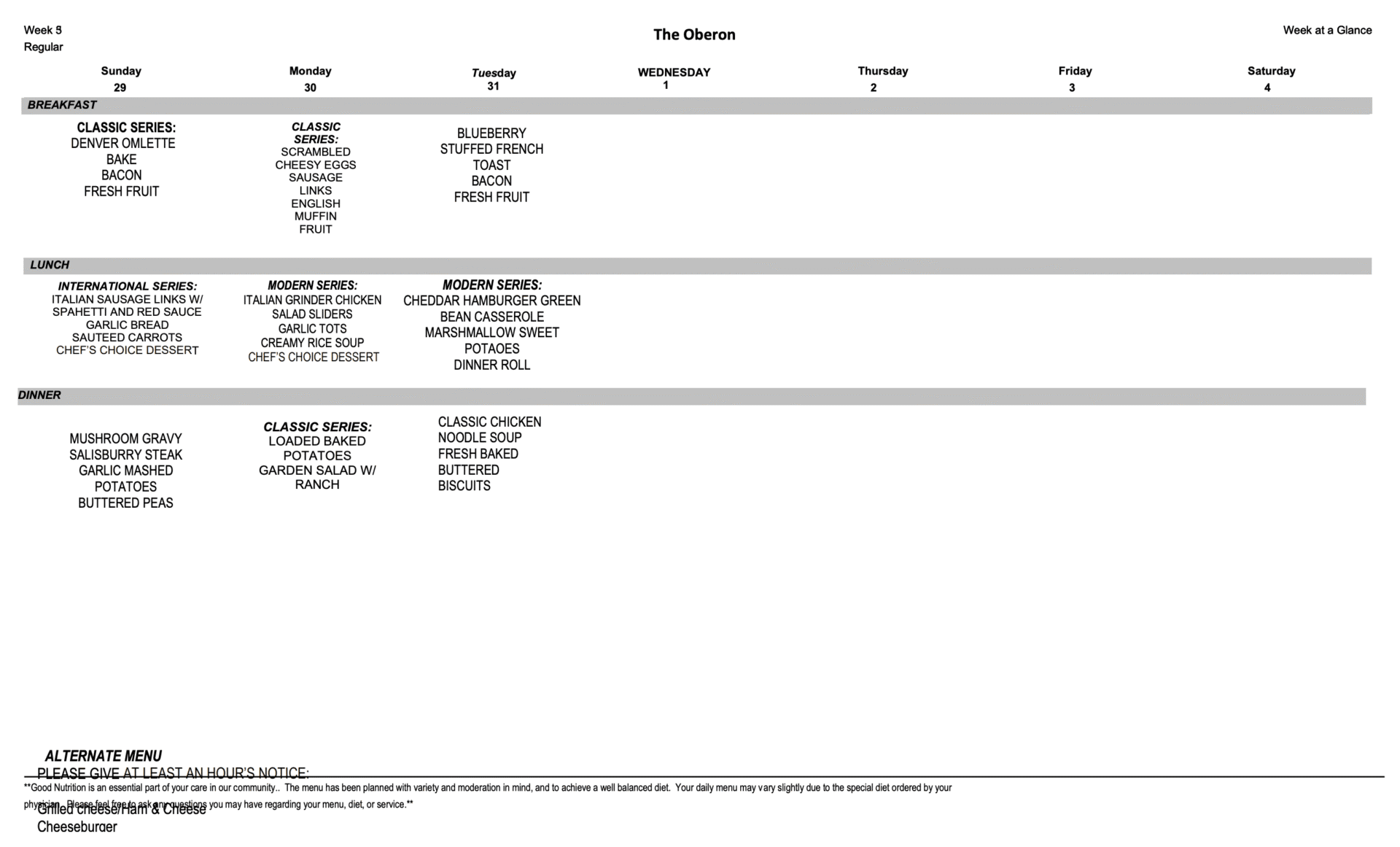 Week 3 Regular Menu